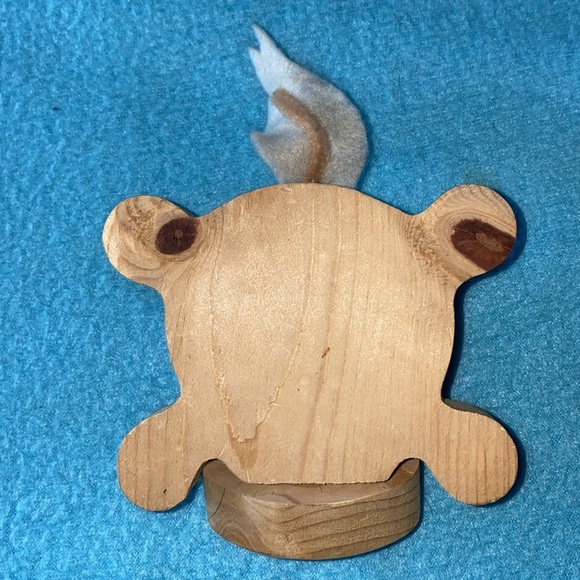 KITTY CAT pin cushion wood base flora fabric mauve ribbon and paint vintage NEW - Picture 6 of 8